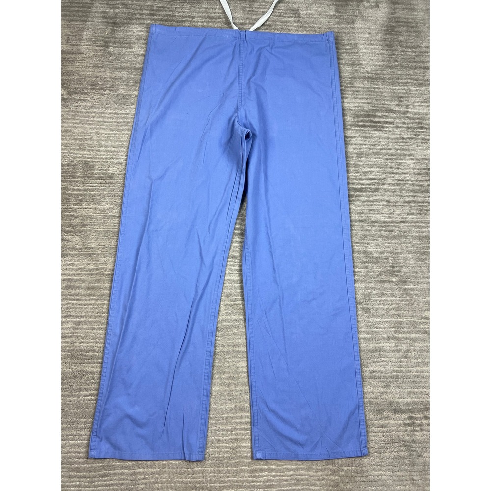 Unbranded Scrub Pants Unisex L Blue Drawstring Waist Straight Leg Workwear Solid